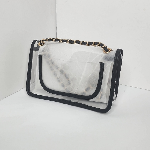 Womens PVC Clear Crossbody Handbag Black Trim Stadium Approved Clear Bag - Picture 8 of 8